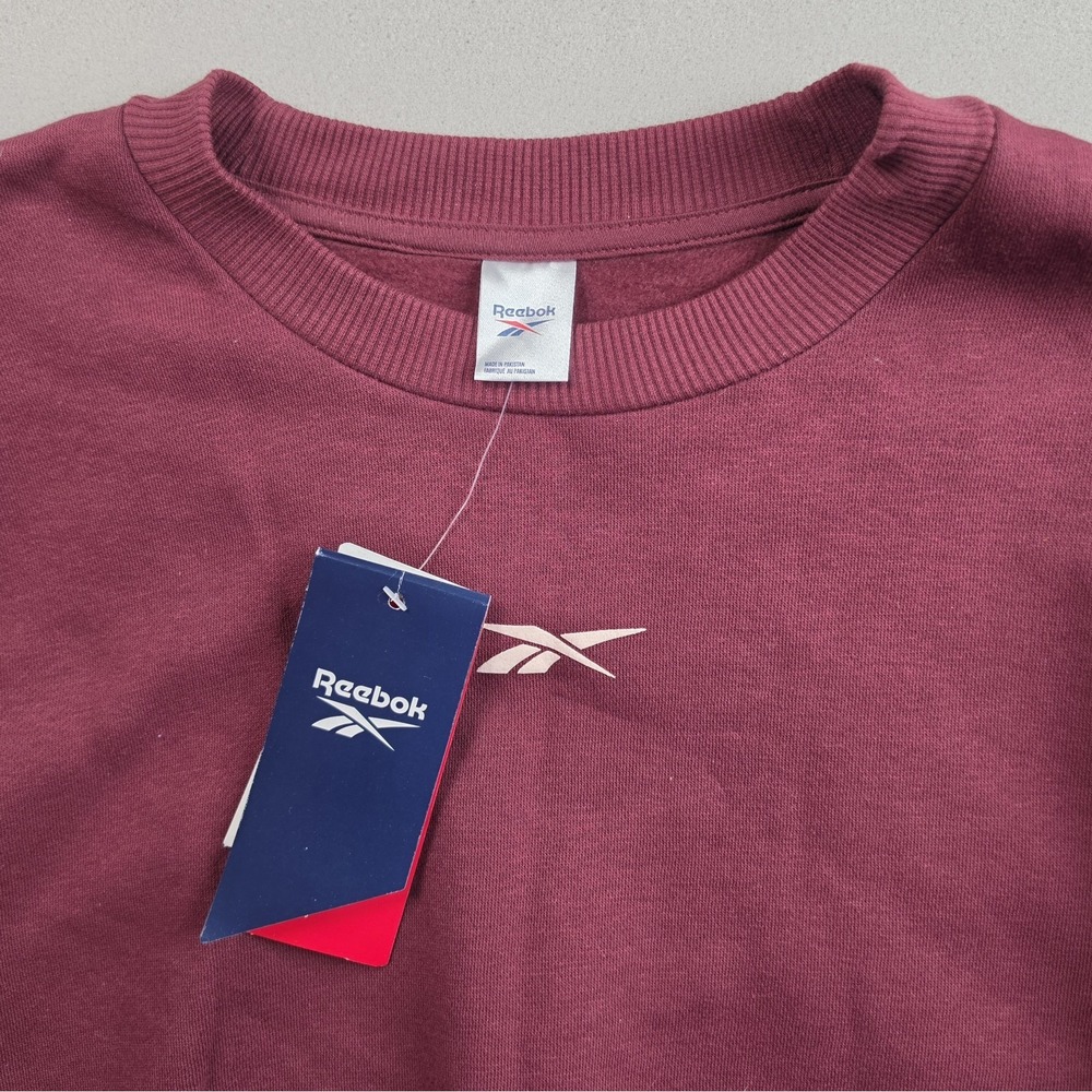 NWT Reebok Big Vector Colorblock Cropped Crew Neck Sweatshirt Women's L Burgundy